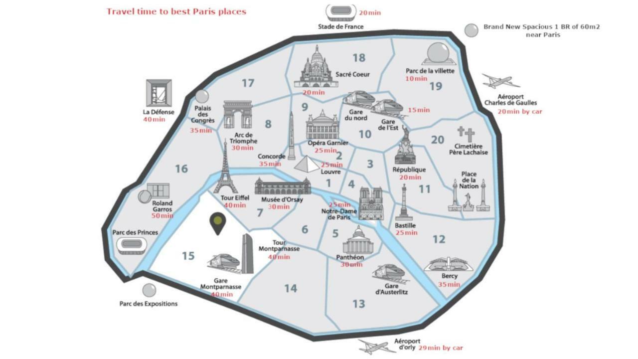 Grand F3 60M2 Pour 6 Personnes - Paris 19Eme - Stade De France - La Villette Обервил Екстериор снимка